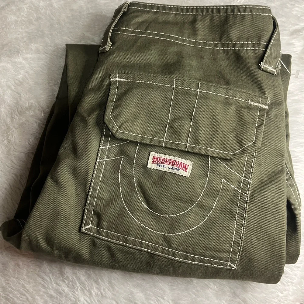 TRUE RELIGION OLIVE/MILITARY BOBBI BAGGY CARGO JOGGERS BIG T PANTS SIZE 26